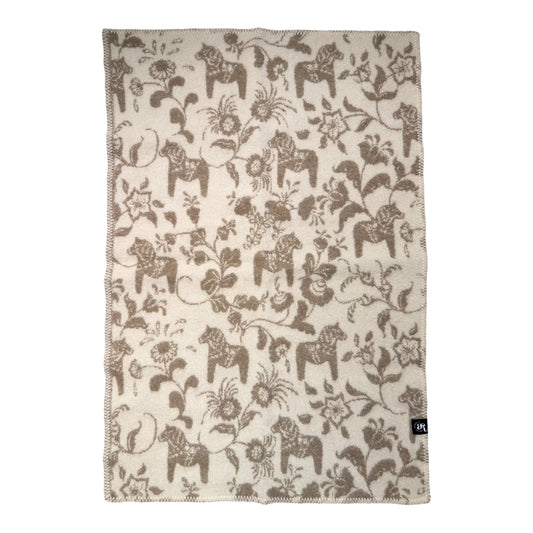 Barnfilt Beige Dalahästar och Kurbits