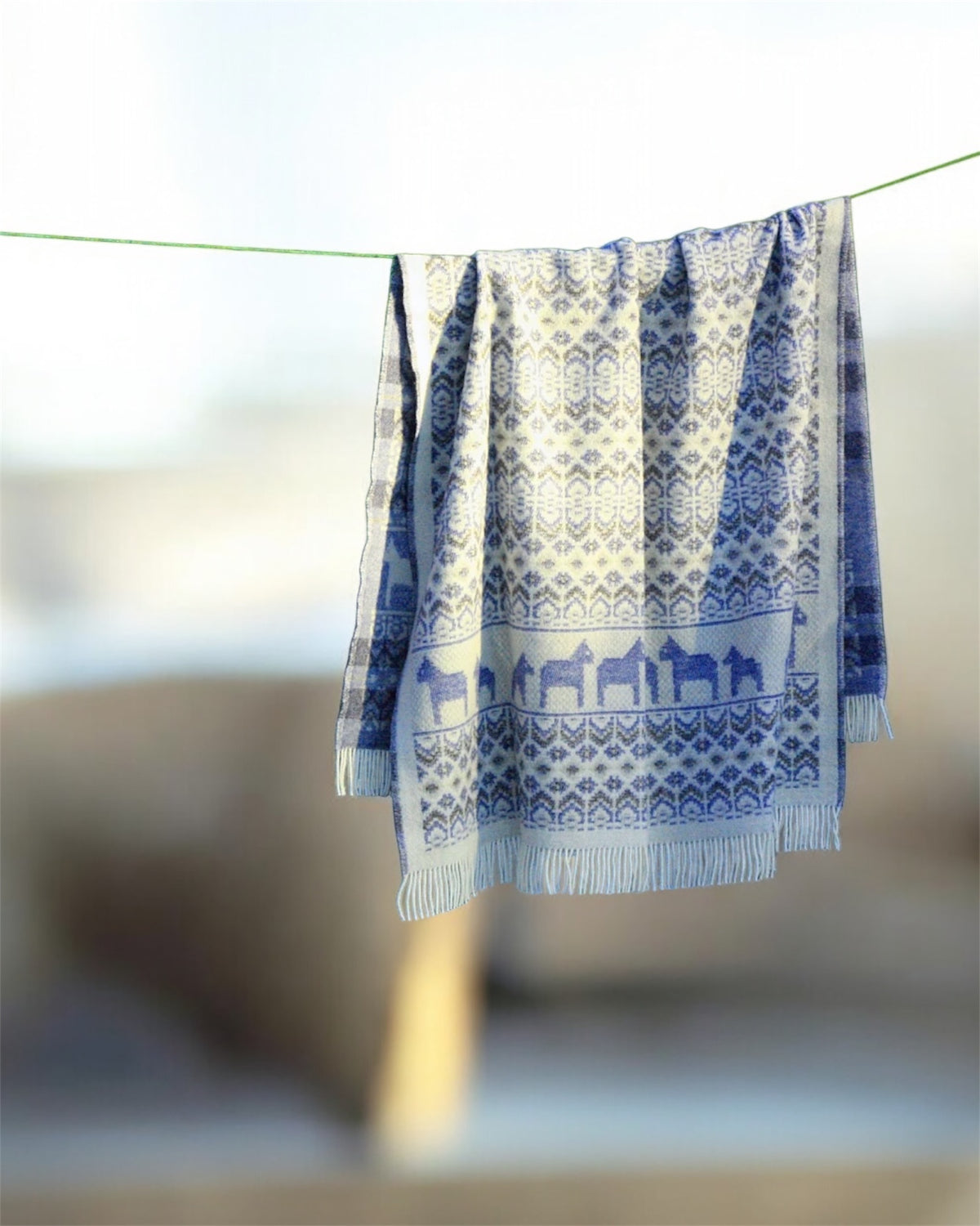 Ullfilt Blå Dalarna med fransar